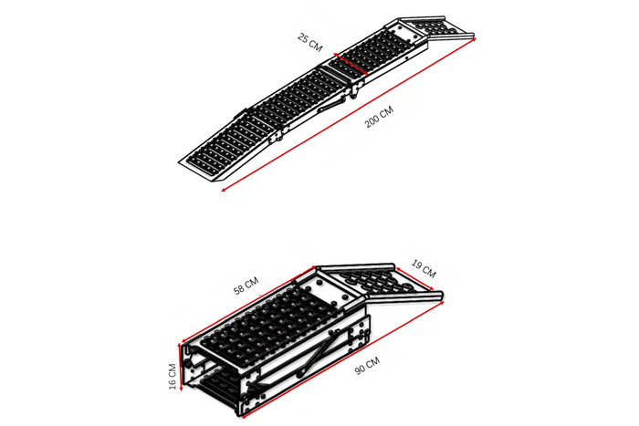 UNITRAILER ALR005 sulankstomos plieninės rampos priekaboms, 200 cm, 500 kg, 2 vnt. komplektas