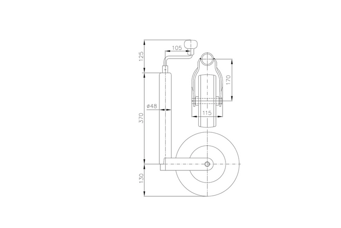 Atraminis ratas su ketaus spaustuku WINTERHOFF ST48-260LB+KLE48-G 150kg 48mm 500-710mm